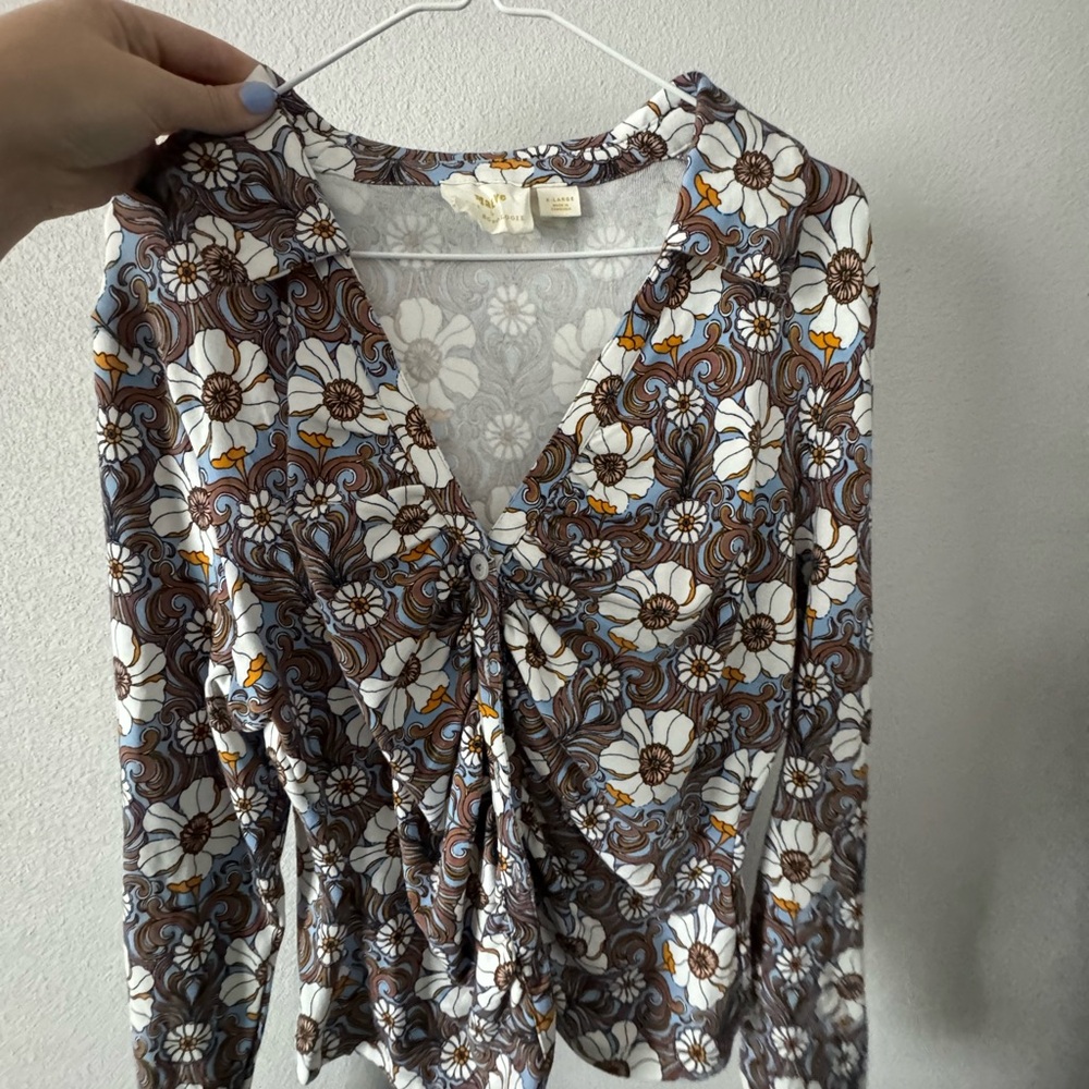 Anthropology Maeve Rusched 70s style blouse (XL)